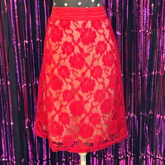 Metro Wear Dresses & Skirts - NWOT Red Lace Floral Roses Skirt